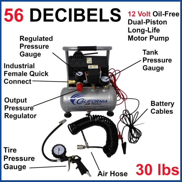 California Air Tools .12 Volt, 1.0 Gal. Steel Tank Portable Light & Quiet Air Compressor - Image 8