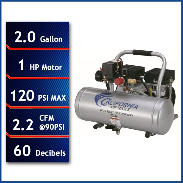 California Air Tools 1.0 Hp, 2.0 Gal. Aluminum Tank Ultra Quiet & Oil-Free Air Compressor - Image 7