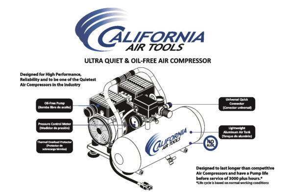 California Air Tools 1.0 Hp, 2.0 Gal. Aluminum Tank Ultra Quiet & Oil-Free Air Compressor - Image 20