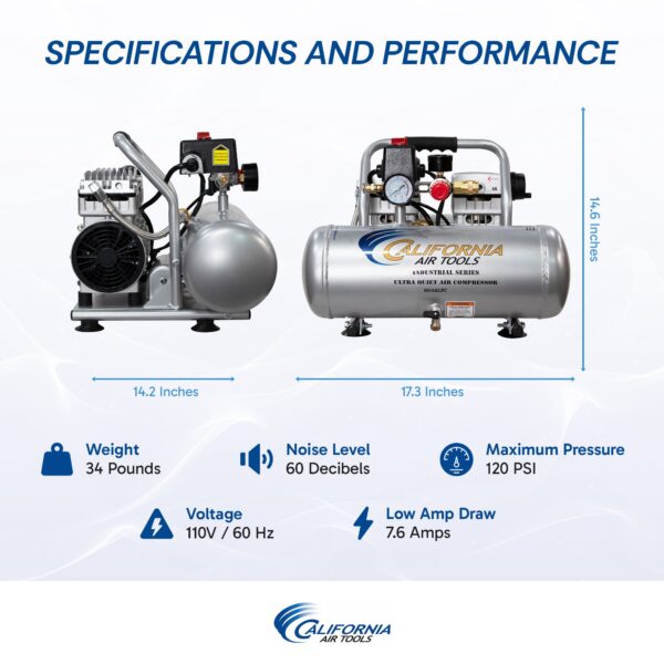 California Air Tools 1.0 Hp, 2.0 Gal. Aluminum Tank Ultra Quiet & Oil-Free Air Compressor - Image 13