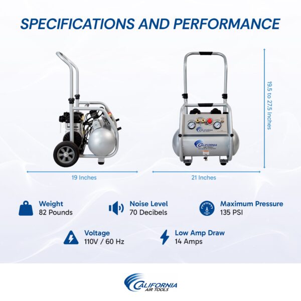California Air Tools 5 Gal 2 Hp Ultra-Quiet Oil-Free Rugged Air Compressor - Image 5