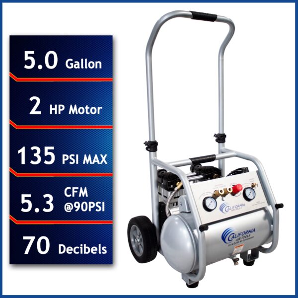 California Air Tools 5 Gal 2 Hp Ultra-Quiet Oil-Free Rugged Air Compressor - Image 12