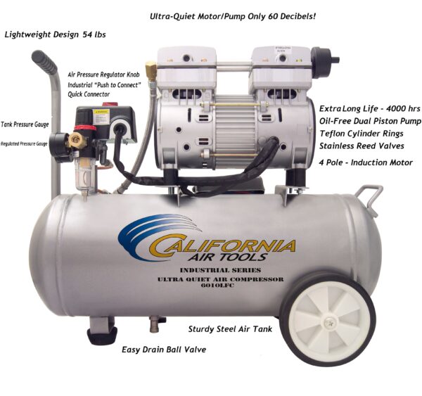 California Air Tools 1.0 Hp, 6.0 Gal. Steel Tank Ultra Quiet & Oil-Free Air Compressor - Image 2