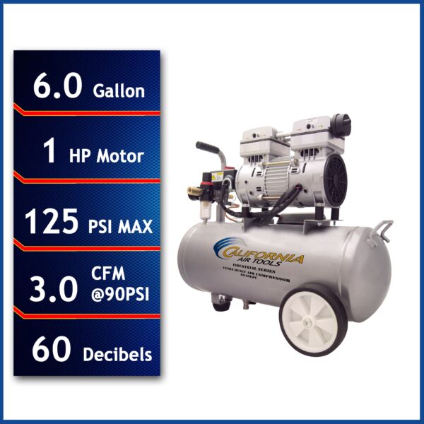 California Air Tools 1.0 Hp, 6.0 Gal. Steel Tank Ultra Quiet & Oil-Free Air Compressor - Image 3