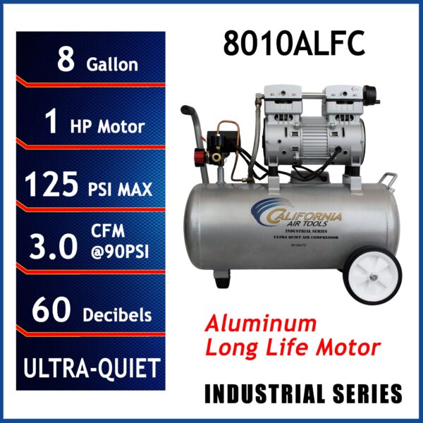 California Air Tools 1.0 Hp 8.0 Gal. Aluminum Tank Ultra Quiet & Oil-Free Air Compressor - Image 2