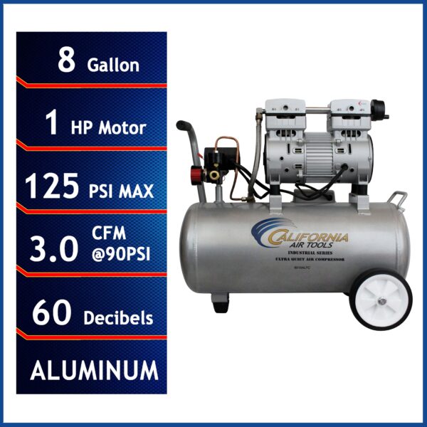 California Air Tools 1.0 Hp 8.0 Gal. Aluminum Tank Ultra Quiet & Oil-Free Air Compressor - Image 6