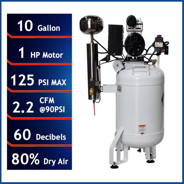 California Air Tools 1.0 Hp, 10.0 Gal. Steel Tank Ultra Quiet & Oil-Free Air Compressor - with Air Drying System (110V 60Hz) - Image 5