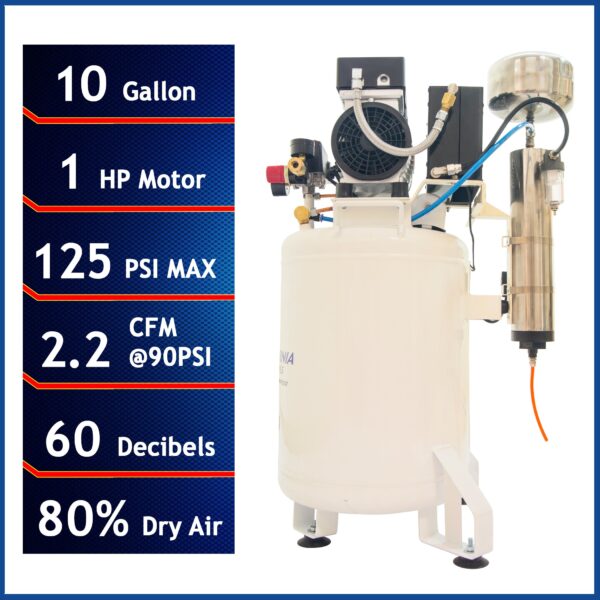 California Air Tools 1.0 Hp, 10.0 Gal. Steel Tank Ultra Quiet & Oil-Free Air Compressor with Air Drying System - Image 3
