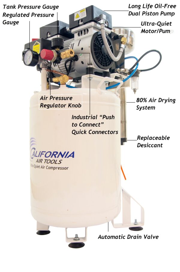 California Air Tools 1.0 Hp, 10.0 Gal. Steel Tank Ultra Quiet & Oil-Free Air Compressor with Air Drying System - Image 5