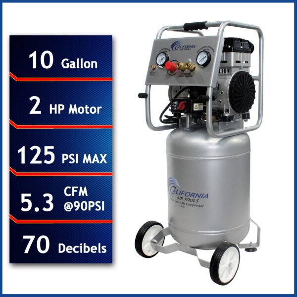 California Air Tools 2.0 Hp, 10.0 Gal. Steel Tank Ultra Quiet & Oil-Free Air Compressor - Image 11