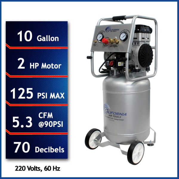 California Air Tools 2.0 Hp, 10.0 Gal. Steel Tank Ultra Quiet & Oil-Free Air Compressor (220v 60 hz) - Image 5