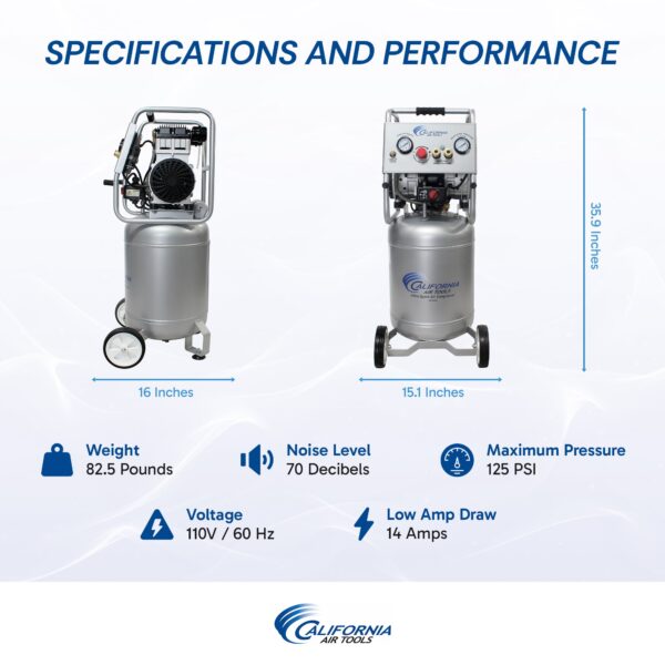 California Air Tools 2.0 Hp 10.0 Gal. Steel Tank Ultra Quiet & Oil-Free Air Compressor with Auto Drain Valve - Image 3
