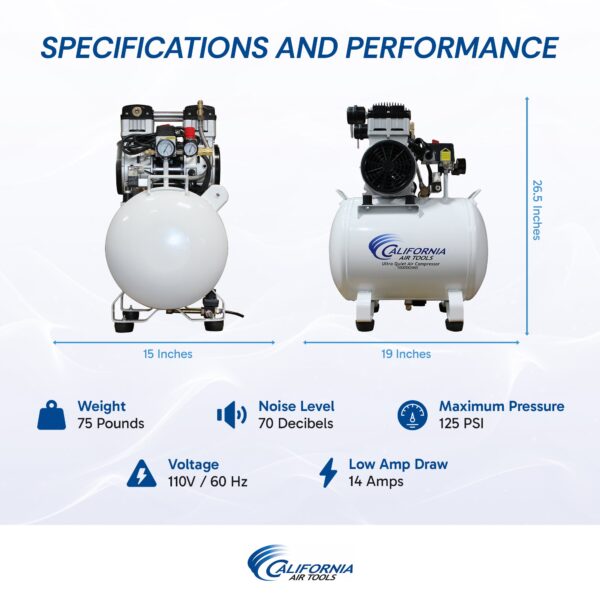 California Air Tools 2.0 Hp 10.0 Gal. Steel Tank Ultra Quiet & Oil-Free Air Compressor with Auto Drain Valve - Image 11