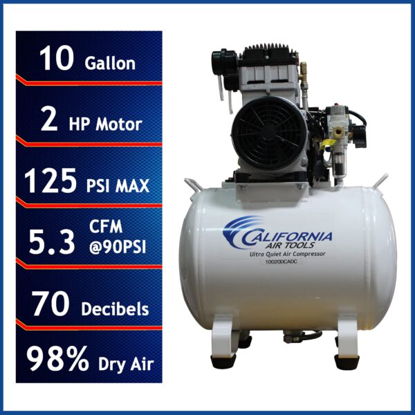 California Air Tools 2.0 Hp, 10.0 Gal. Steel Tank Ultra Quiet & Oil-Free Air Compressor with Air Drying System 220v 60hz - Image 5