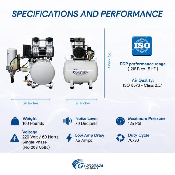 California Air Tools 2.0 Hp, 10.0 Gal. Steel Tank Ultra Quiet & Oil-Free Air Compressor with Air Drying System 220v 60hz - Image 11