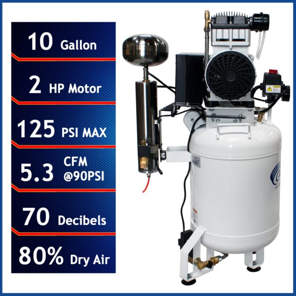 California Air Tools 2.0 Hp, 10.0 Gal. Steel Tank Ultra Quiet & Oil-Free Air Compressor with Air Drying System - Image 10