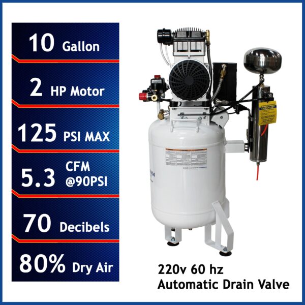 California Air Tools 2.0 Hp, 10.0 Gal. Steel Tank Ultra Quiet & Oil-Free Air Compressor with Air Drying System (20V 60Hz) - Image 10