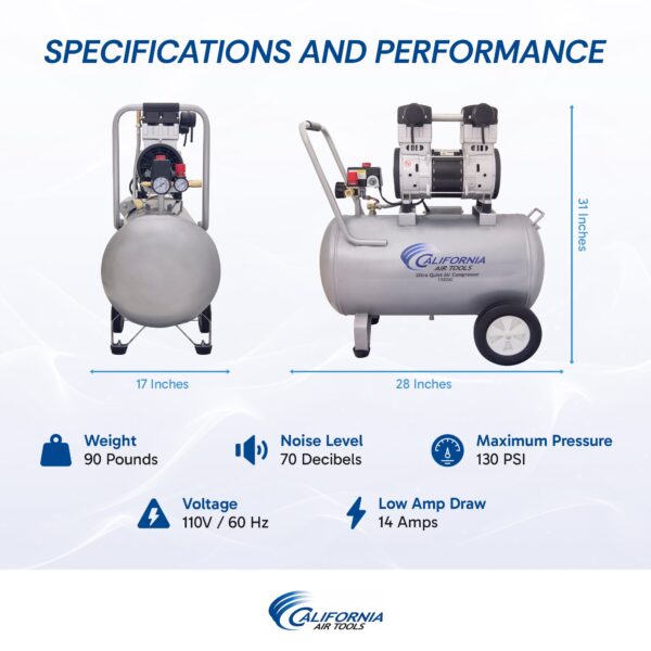 California Air Tools 2.0 Hp, 15.0 Gal. Steel Tank Ultra Quiet & Oil-Free Air Compressor - Image 3