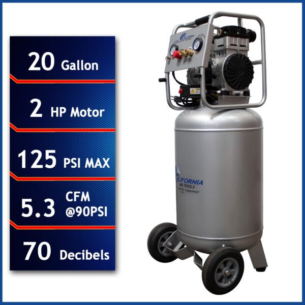 California Air Tools 2.0 Hp, 20.0 Gal. Steel Tank Ultra Quiet & Oil-Free Air Compressor  (220 V 60 Hz) - Image 10