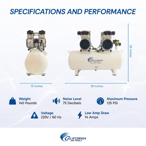 California Air Tools 4.0 Hp, 20.0 Gal. Steel Tank Ultra Quiet & Oil-Free Air Compressor - Image 5
