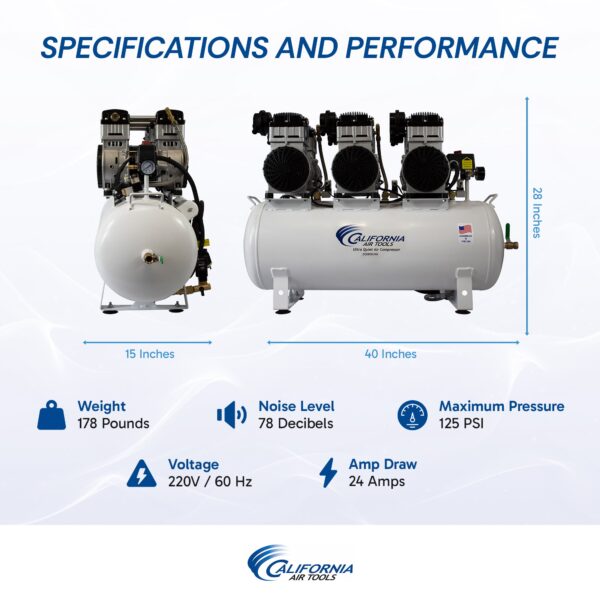 California Air Tools 6.0 Hp Ultra Quiet,Ultra Dry & Oil-Free Air Compressor with 98% Air Drying System and Twin-Tower Auto Purge - Image 5
