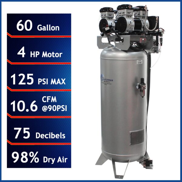 California Air Tools 4.0 Hp, 60.0 Gal. Steel Tank Oil-Free Air Compressor with Air Drying System & Auto Drain - Image 11