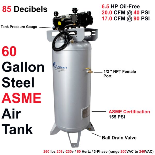 California Air Tools 60 gal 6.5 HP 3-phase Air Compressor - Image 13