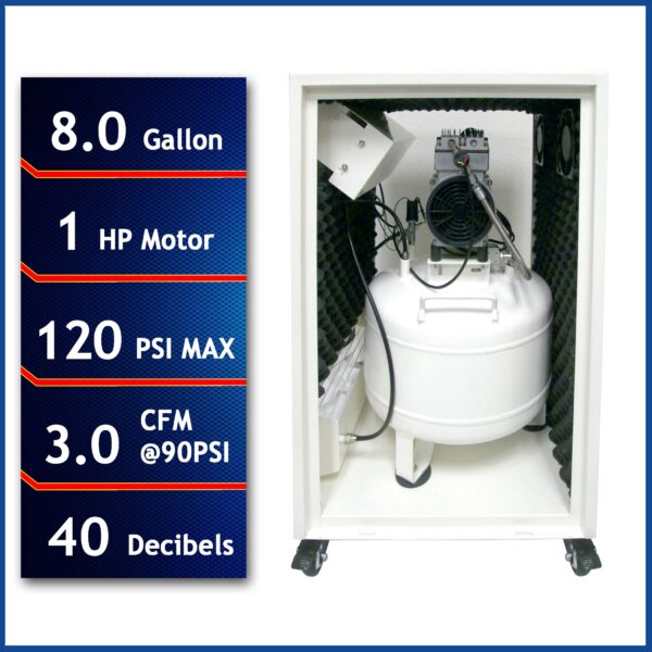 California Air Tools 1.0 Hp 8.0 Gal. Steel Tank Ultra Quiet & Oil-Free Air Compressor in Sound Proof Cabinet - Image 6