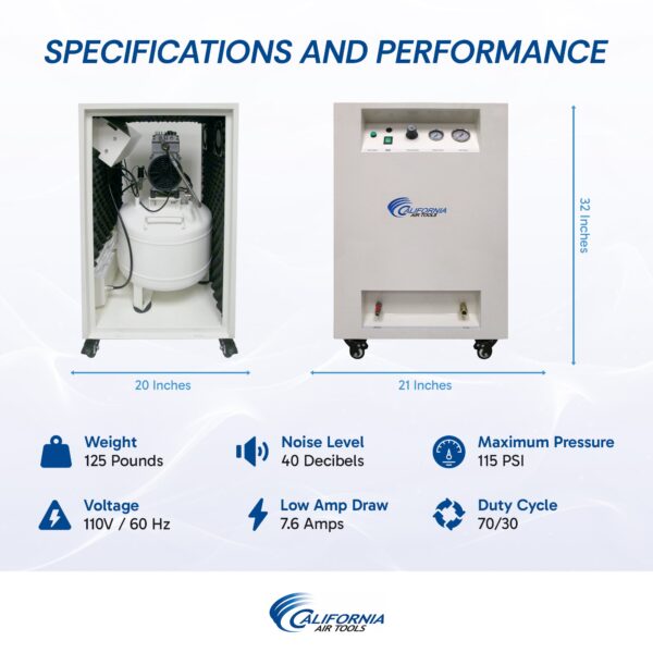 California Air Tools Ultra Quiet & Oil-Free 1.0 Hp 8.0 Gal. Steel Tank Air Compressor in Sound Proof Cabinet - Image 3