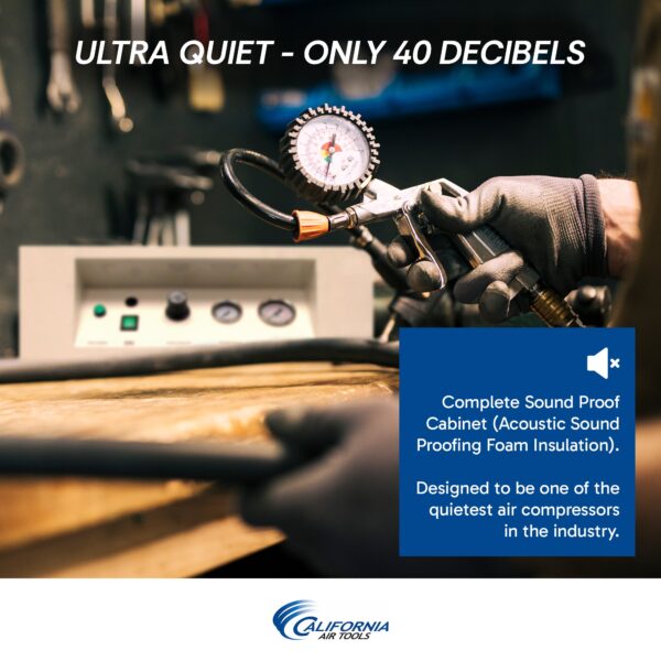 California Air Tools Ultra Quiet & Oil-Free 1.0 Hp 8.0 Gal. Steel Tank Air Compressor in Sound Proof Cabinet - Image 6