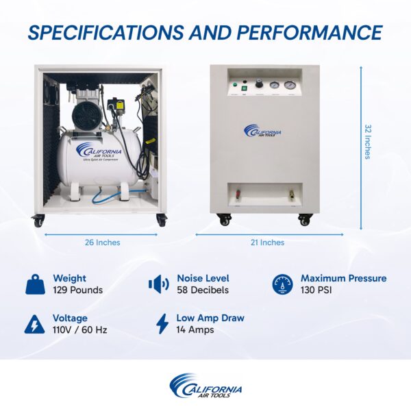 California Air Tools 2.0 Hp 10.0 Gal. Steel Tank Ultra Quiet & Oil-Free Air Compressor in Sound Proof Cabinet - Image 5