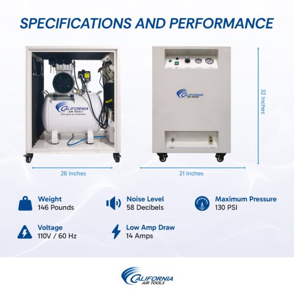California Air Tools 2.0 Hp 10.0 Gal. Steel Tank Ultra Quiet & Oil-Free Air Compressor in Sound Proof Cabinet - Image 5