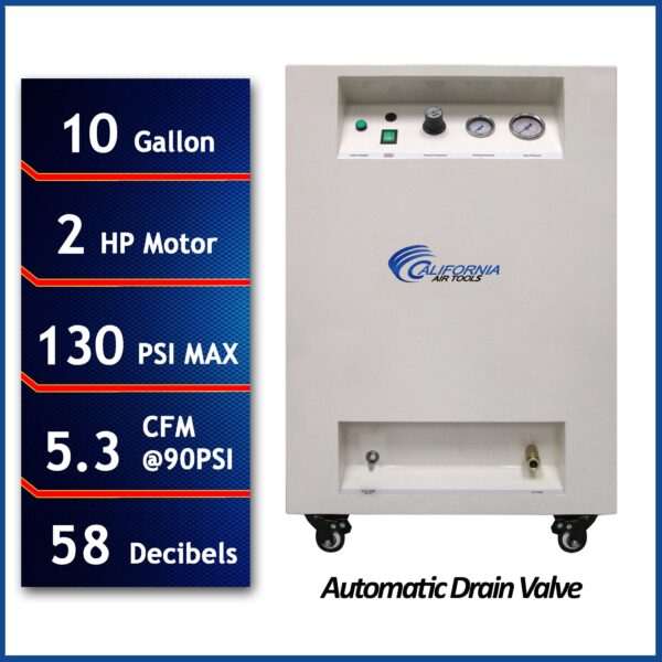 California Air Tools 2.0 Hp 10.0 Gal. Steel Tank Ultra Quiet & Oil-Free Air Compressor in Sound Proof Cabinet - Image 7