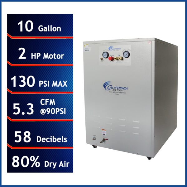 California Air Tools 2.0 Hp 10.0 Gal. Ultra Quiet & Oil-Free Air Compressor with Air Dryer in Sound Proof Cabinet - Image 6