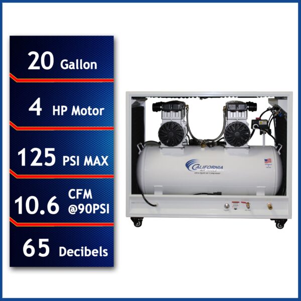 California Air Tools 4.0 Hp, 20.0 Gal. Ultra Quiet & Oil-Free Air Compressor with Auto Drain Valve in Sound Proof Cabinet - Image 11