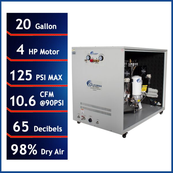 California Air Tools 4.0 Hp, 20.0 Gal. Ultra Quiet & Oil-Free Air Compressor with Air Drying System & Auto Drain in Cabinet - Image 13