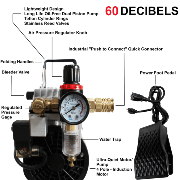 California Air Tools 1.0 Hp Tankless Ultra Quiet & Oil-Free Air Compressor with Power Pedal - Image 8