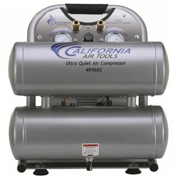 California Air Tools 1.0 Hp, 4.6 Gal. Portable Aluminum Twin Tank Ultra Quiet & Oil-Free Air Compressor - Image 2