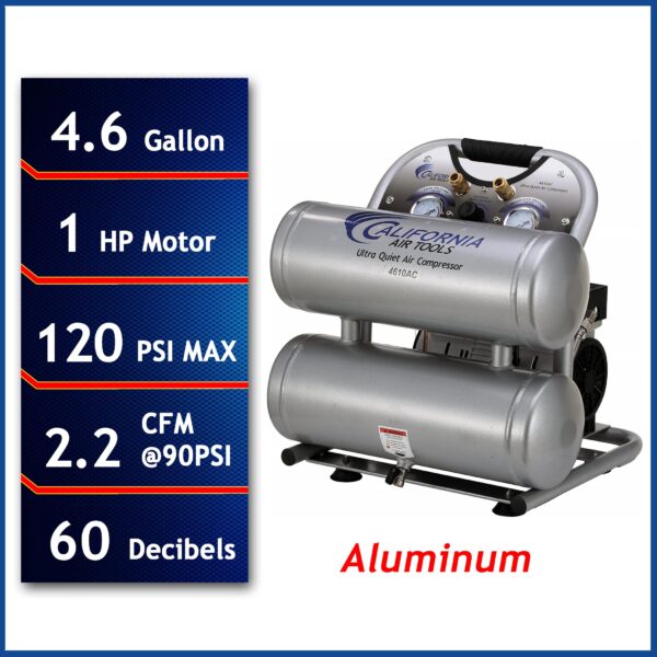 California Air Tools 1.0 Hp, 4.6 Gal. Portable Aluminum Twin Tank Ultra Quiet & Oil-Free Air Compressor - Image 14