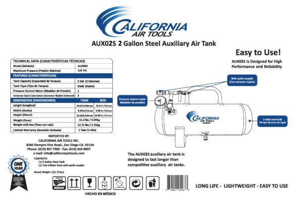 California Air Tools Portable 2 Gallon Steel Air Tank - Image 3
